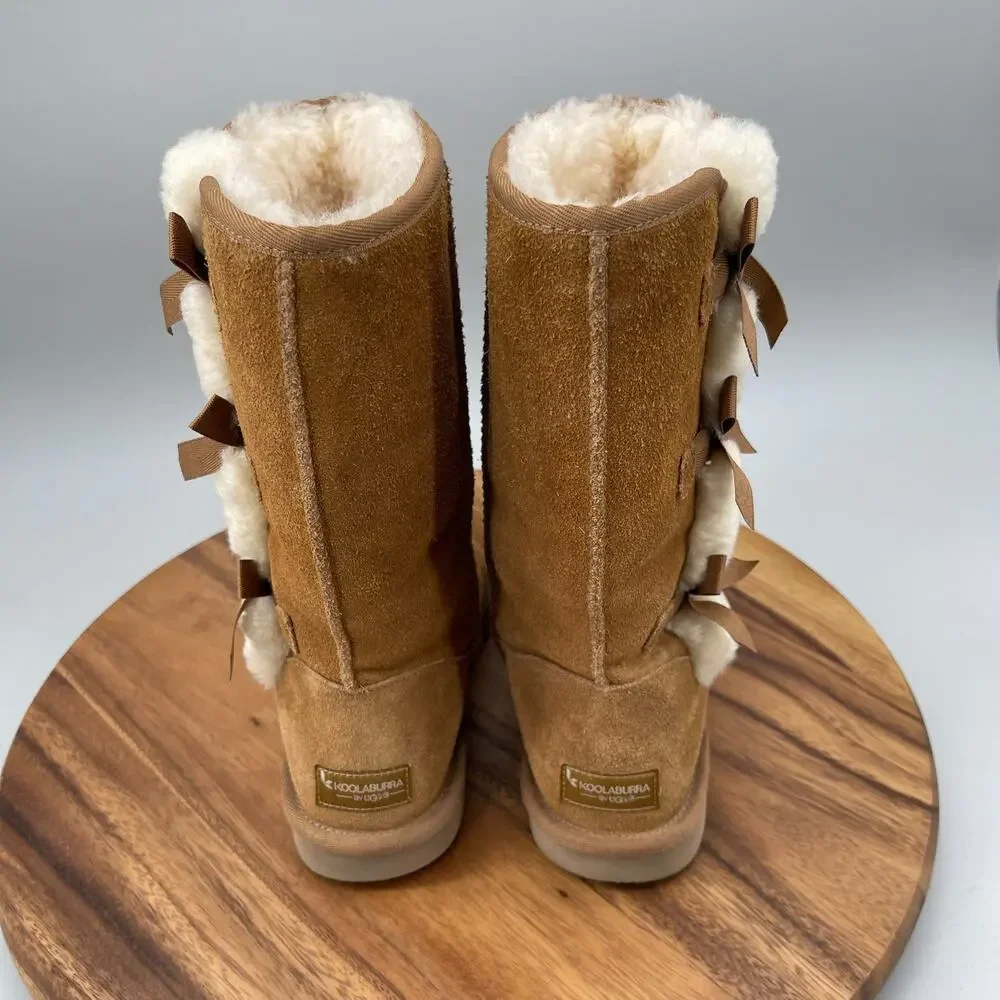 Koolaburra by UGG Victoria Tall Boots Womens 9 Chestnut Suede Faux Fur Shearling